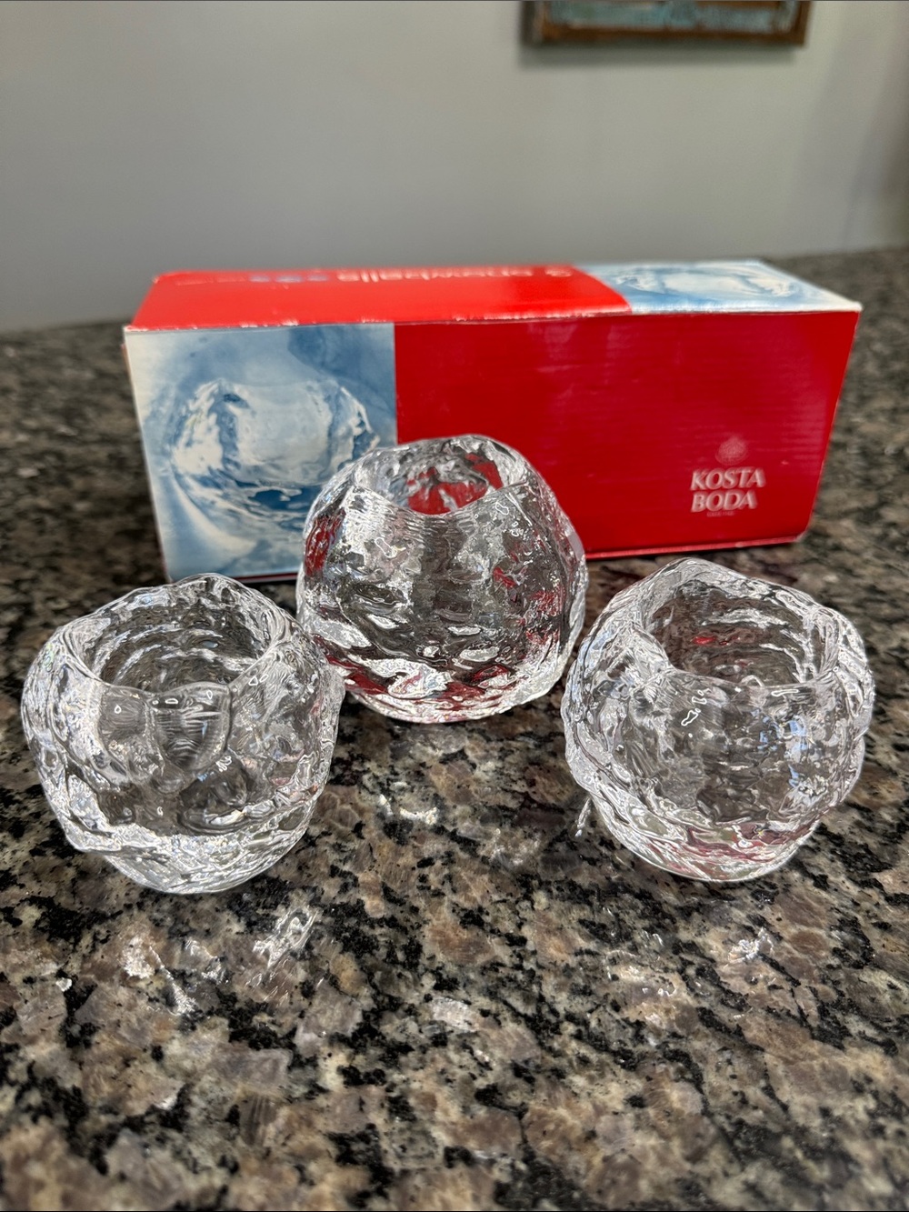 Kosta Boda Clear Textured snowballs Glass Votive Trio